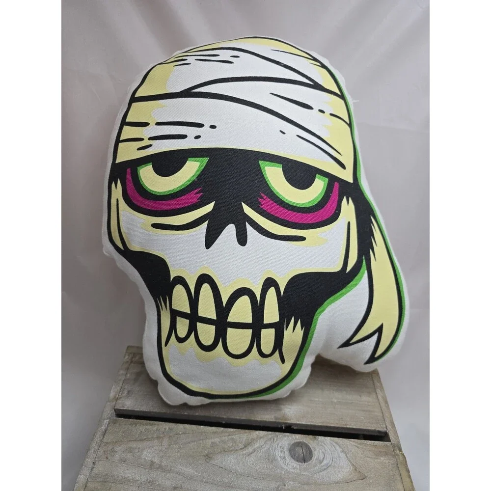 Hyde & Eek Glow in the Dark Mummy Skull Skeleton Shaped Throw Pillow Halloween